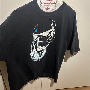 Men's Black Short Sleeve Graphic Tee with Blue Accents